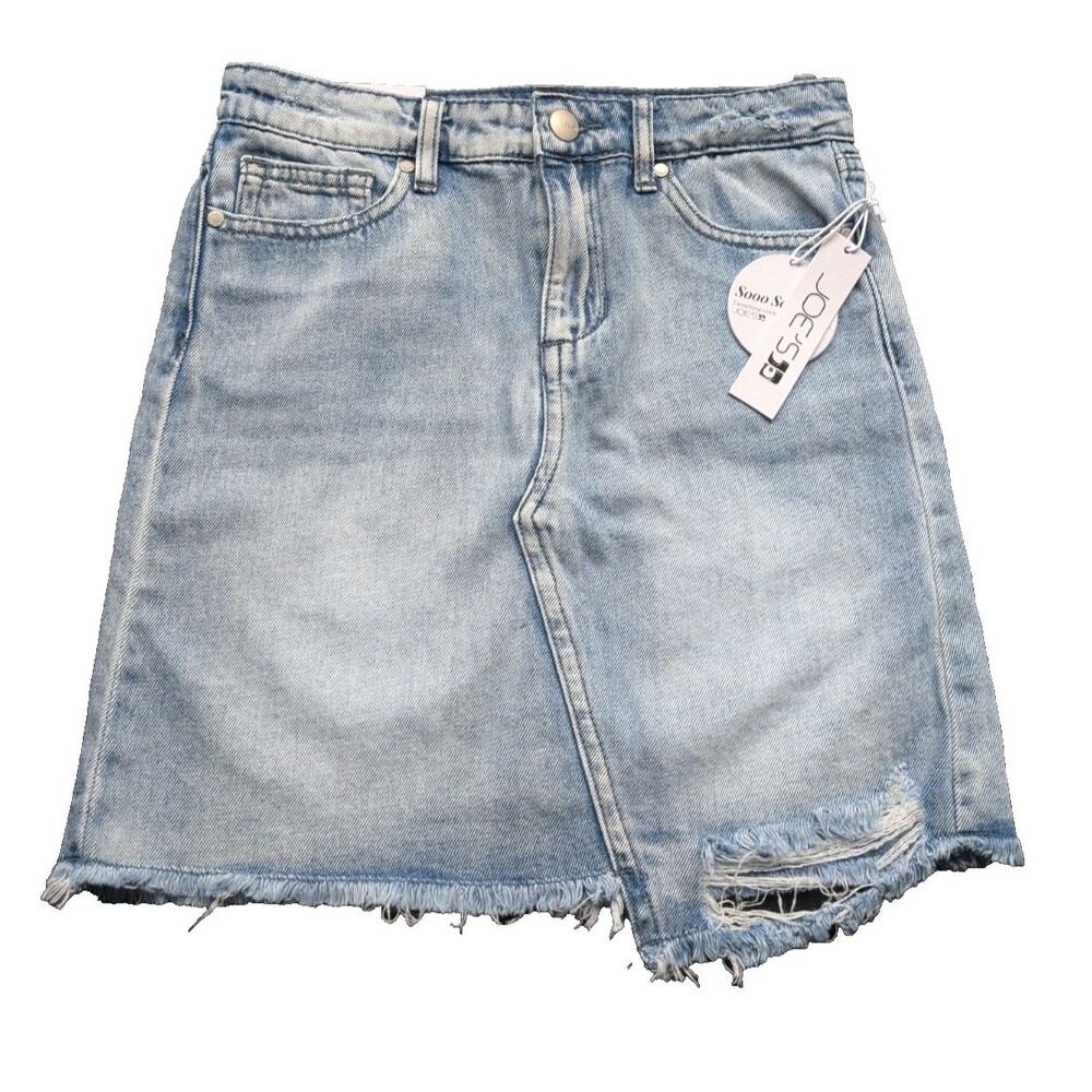 Joe's Jeans Girl's Kalee Denim Skirt Mid Rise Mini Distressed Raw Hem Size 14